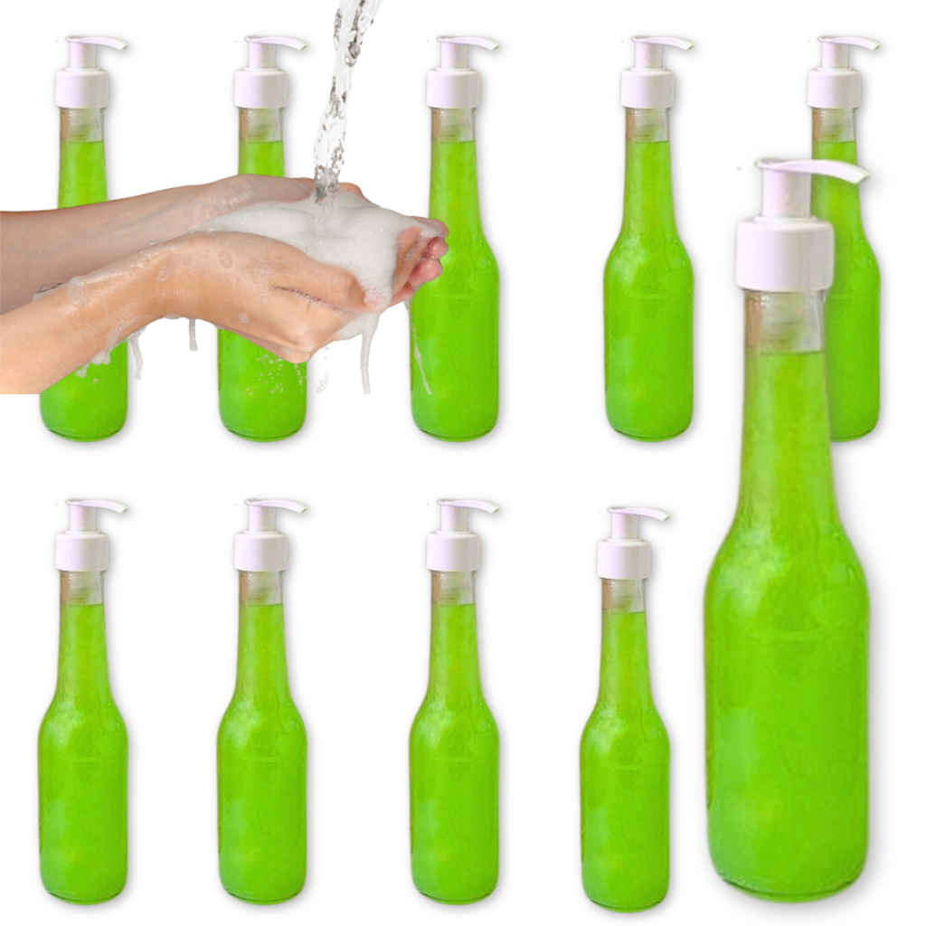 20 Garrafinhas De Vidro 275 Ml Ice Long Neck Com Bico de Pato Saboneteira Álcool em Gel Shampoo