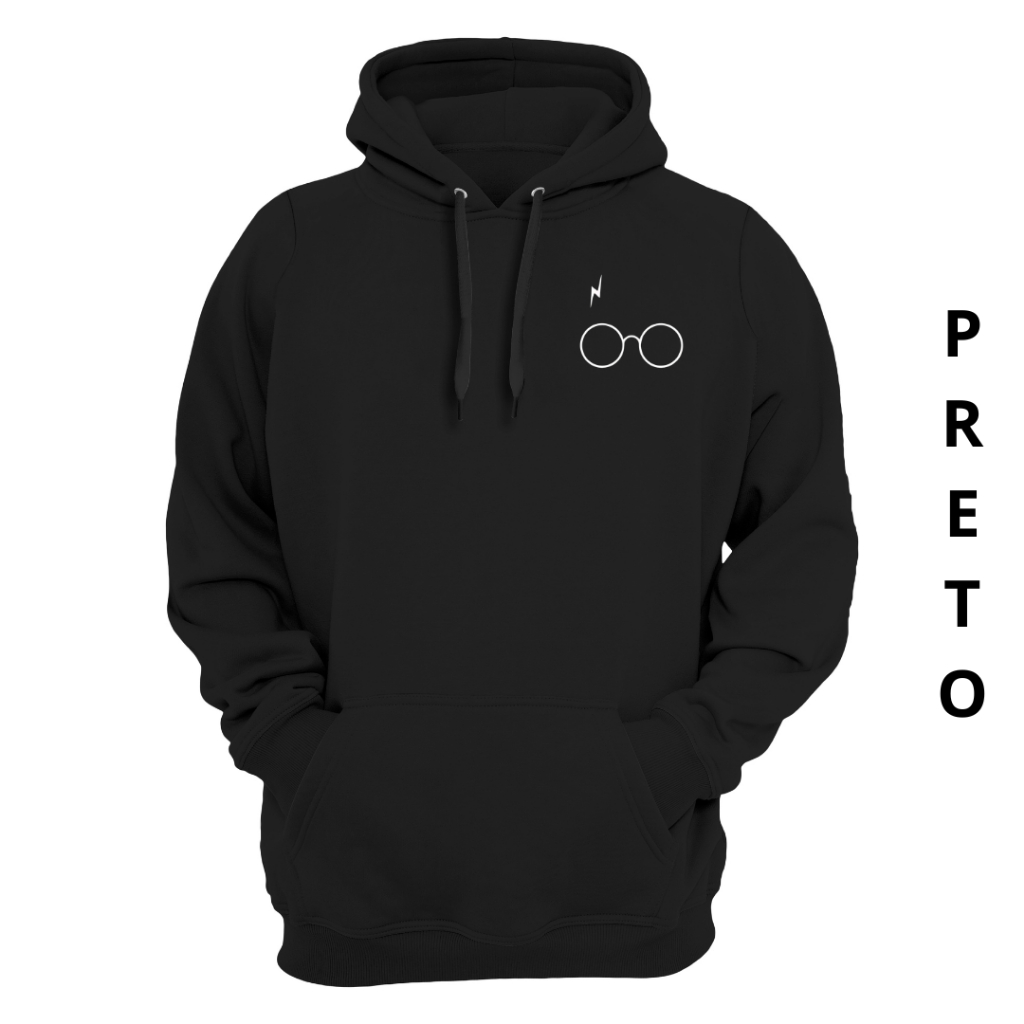 Moletom Unissex Harry Potter Óculos Casaco Canguru Capuz Blusa Frio Masculina Feminina Agasalho Geek