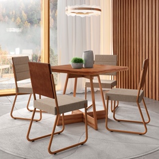 Conjunto Sala de Jantar 4 Cadeiras Charlotte Carraro Nogal em Oferta na Shopee