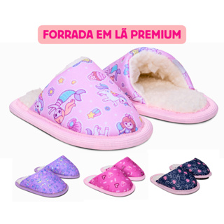 Pantufa Infantil Menina Forrada Em Lã Premium do 21/22 ao 33/34 Solado Antiderrapante em Oferta na Shopee
