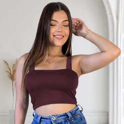 Cropped Regata Alça Larga Decote Quadrado Suplex com Forro Top