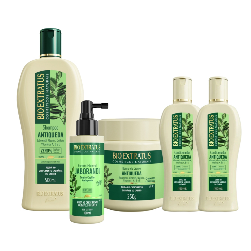 Kit Bio Extratus Jaborandi Antiqueda - Shampoo 500ml, Extrato 100ml, Banho de Creme 250g + 2x Condicionador 150ml BRINDE