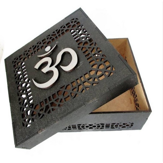 Caixa Decorativa Tarot Baralho Cigano Caixinha Reiki Runas Oraculos Porta Treco Símbolo Om 16 cm