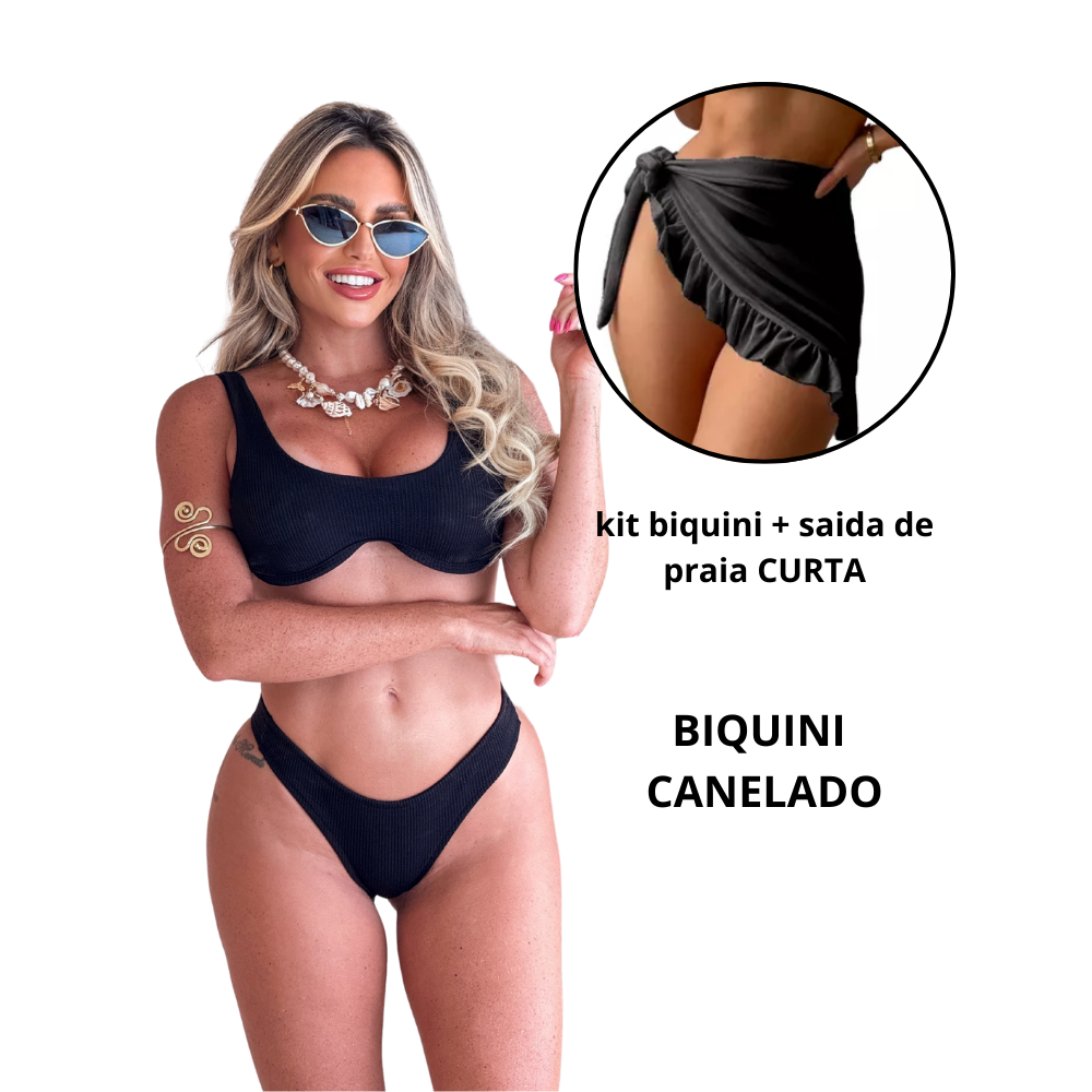 Kit BIquini com bojo Neon de Moda Praia Roupas Femininas Neon  CaneladoSaia Pareô Curta Saída Praia Envelope