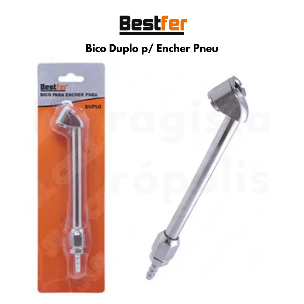 Bico de Encher Pneu Bocal Duplo Carro Moto Bicicleta Curvo para Calibrador Profissional - BFH2898 Bestfer