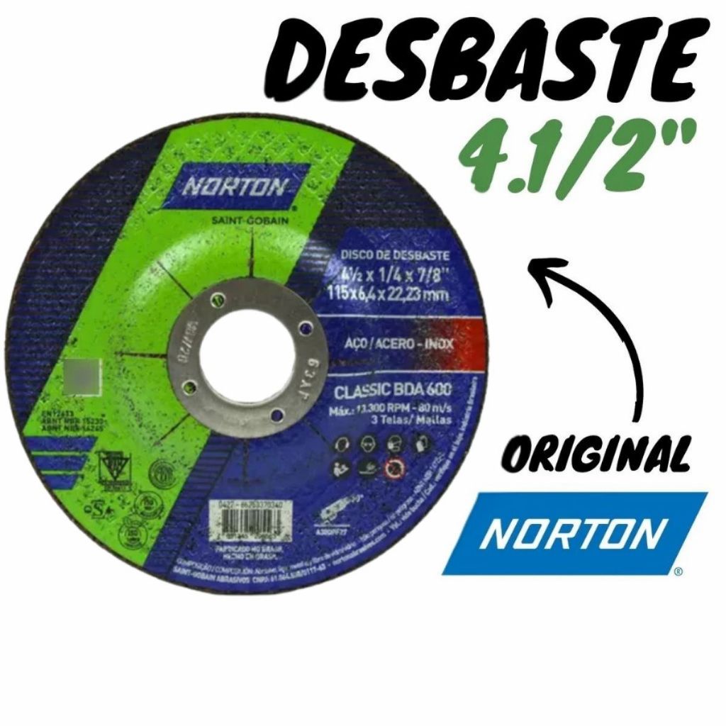 Disco de Desbaste BDA 600 4.1/2" 115mm Norton