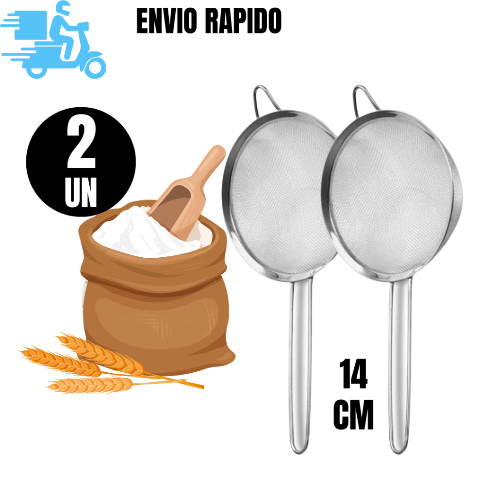 Conjunto 2 e 1 Peneira Coador Manual Em Aço Inox Para Cozinha 14cm De Alta Qualidade em Aço Inox