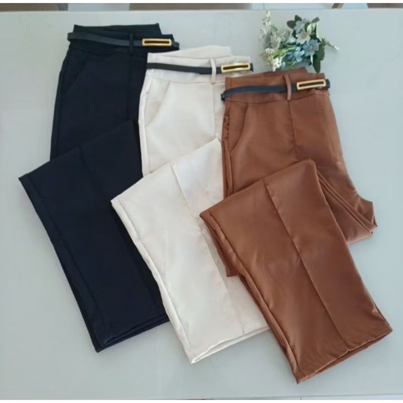 Calça Alfaiataria Feminina Plus Size Com Zíper e Botão Social Acompanha o Cinto em Oferta na Shopee