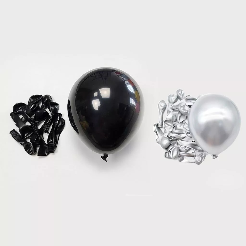 Kit c/ 150 Pcs 100 Balões Bexiga Preto 7 Polegadas + 50 Prata Cromado 5 Polegadas - Festa Decoração