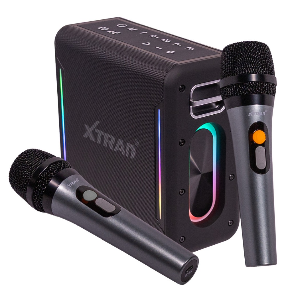 Caixa de som Bluetooth Potente Portátil Estereo festas e karaokê 60W Com Dois Microfone Led RGB