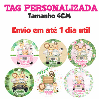 TAG personalizada Safari para lembrancinha, brindes, festa, aniversário, mimos. Todos os Temas em Oferta na Shopee