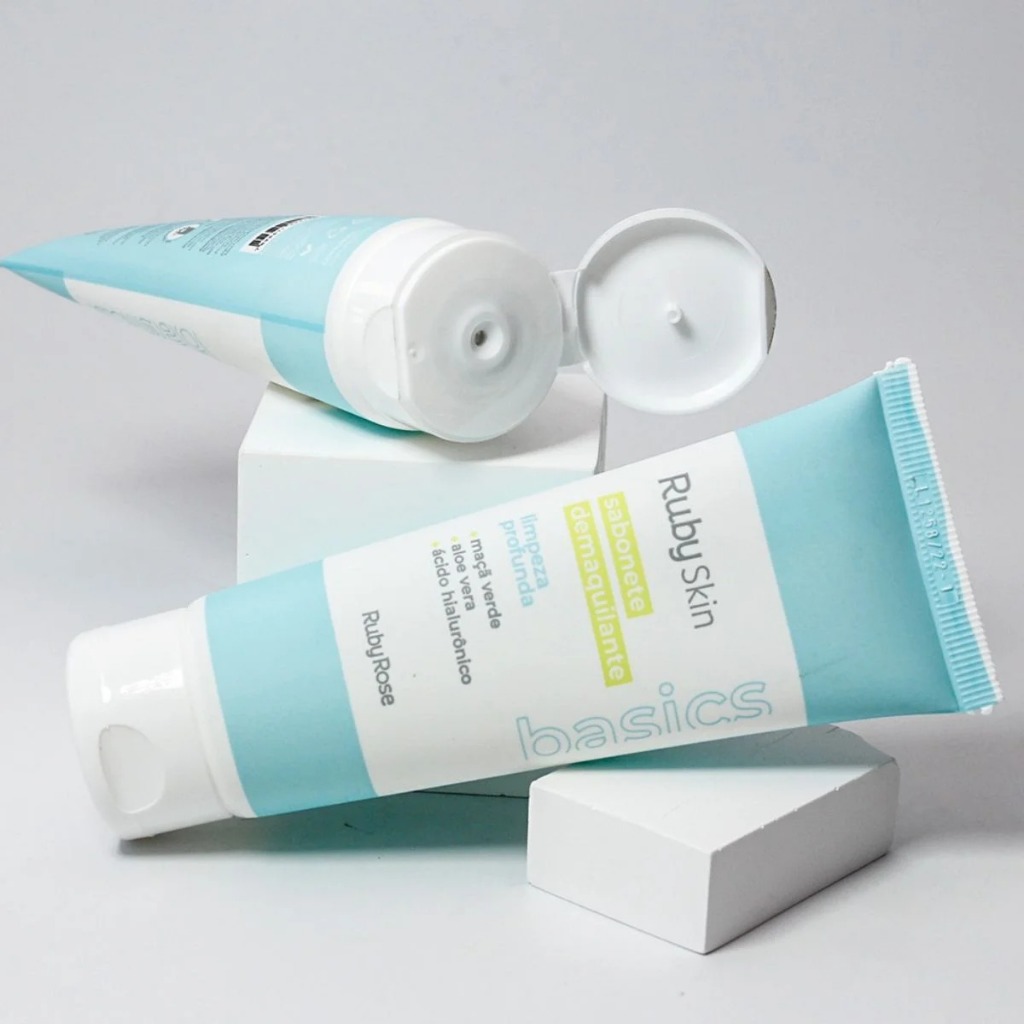 Sabonete demaquilante Ruby Skin limpeza profunda maca verde, aloe vera, acido hialuronico