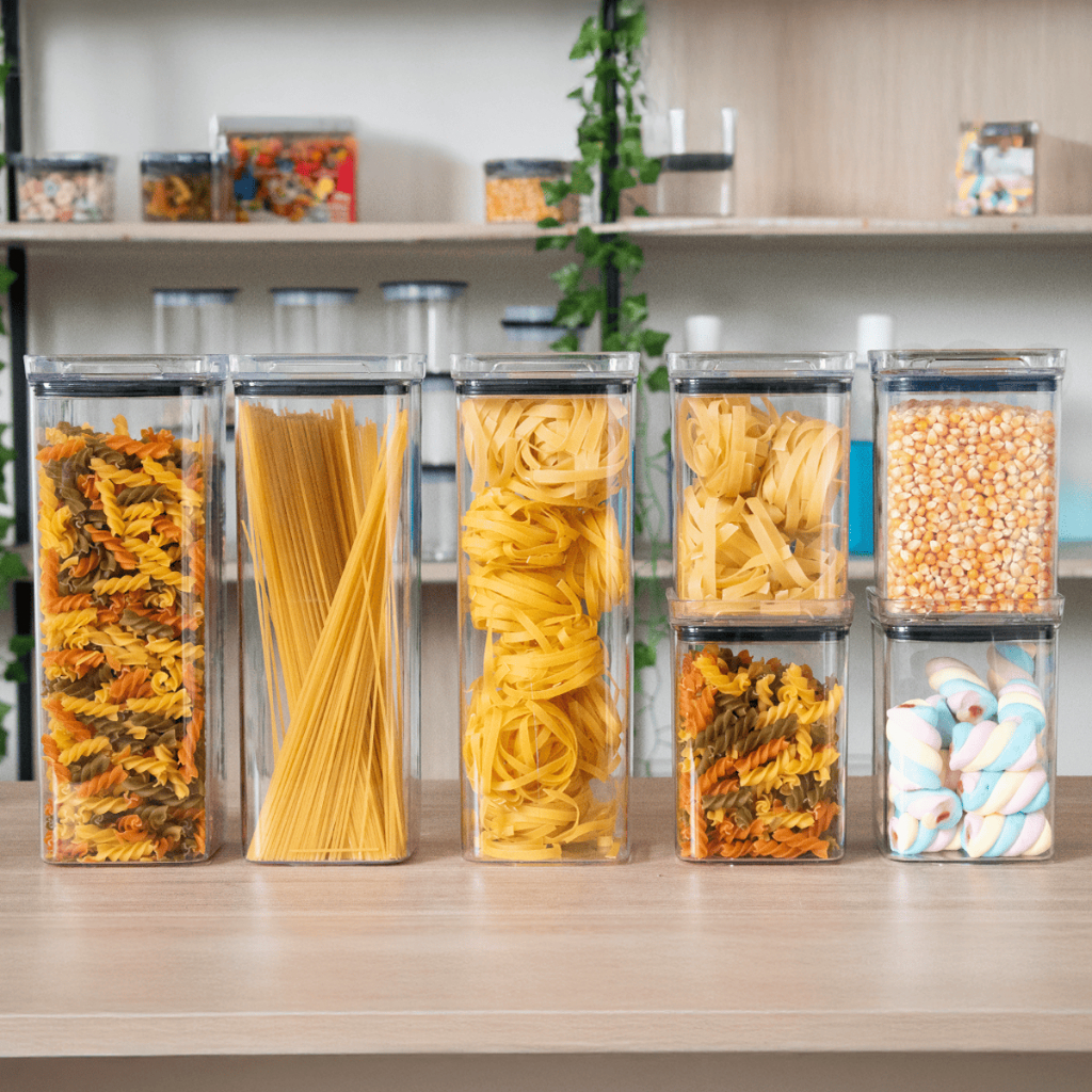 7 Potes Herméticos para Mantimentos de Acrílico Empilhável para Cozinha e Alimentos Organiza Armário
