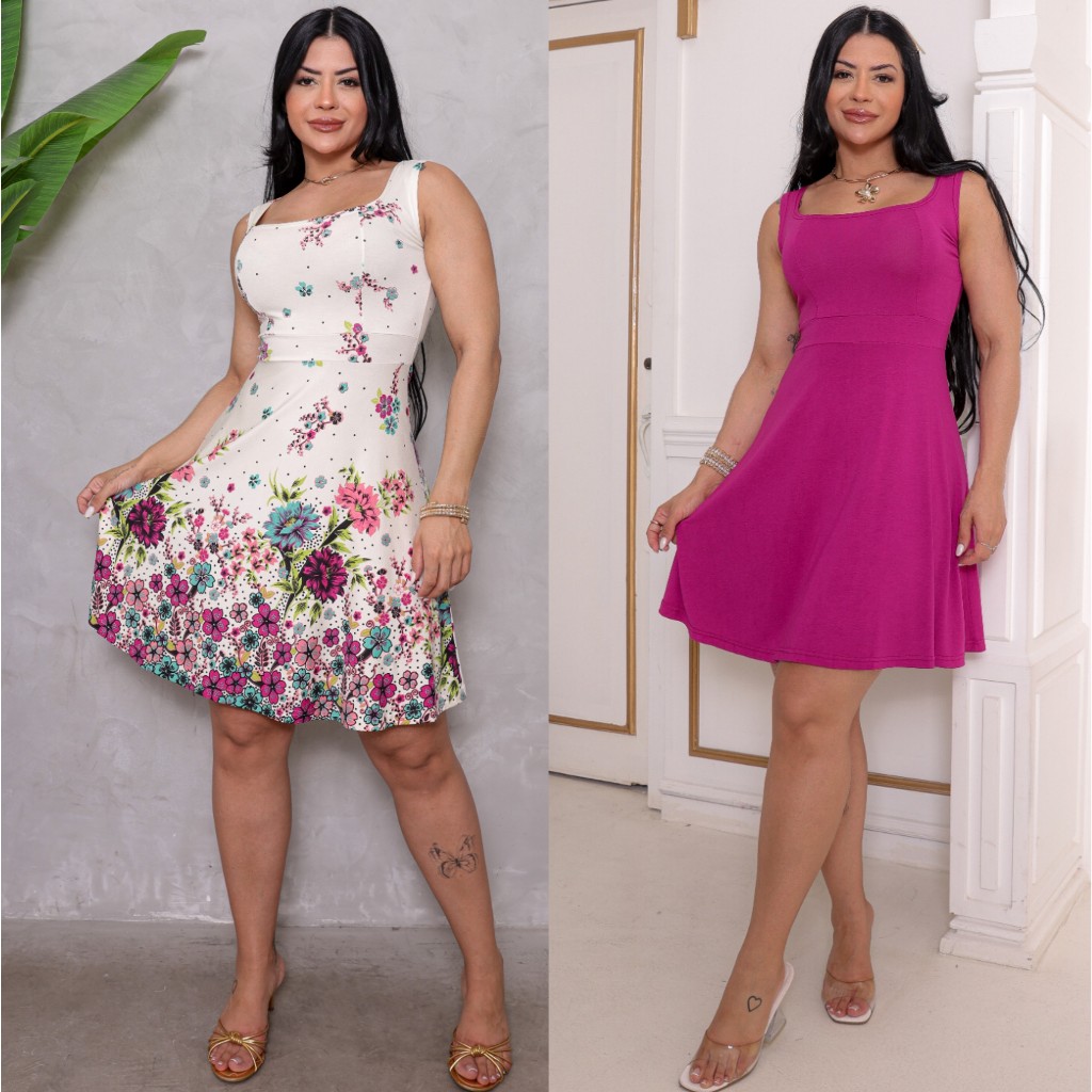 Vestido Rodado Boneca Regata Feminino Casual Soltinho Fúcsia em Oferta na Shopee