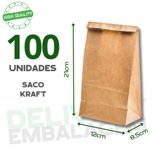 Saco Kraft Papel Pardo para Delivery Embalagens 12x8,5x21 100 Unidades Saco SOS em Oferta na Shopee