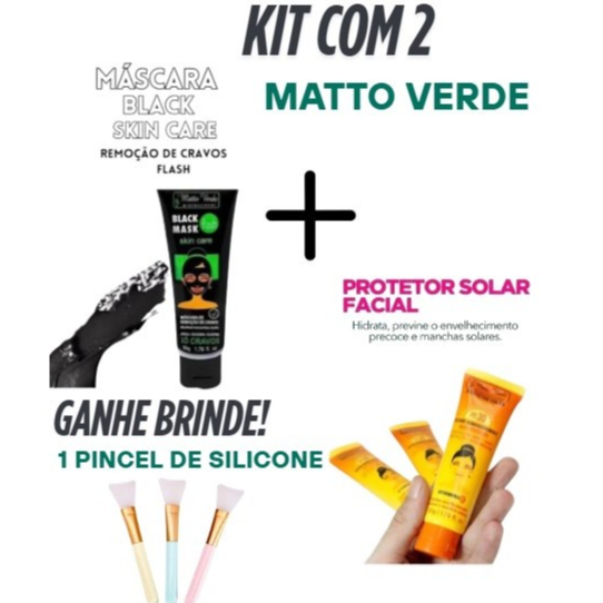 Matto Verde Kit Com 2 - Protetor Solar FPS 30 & 1 Mascara Facial Para Cravos Black 50g & Pincel