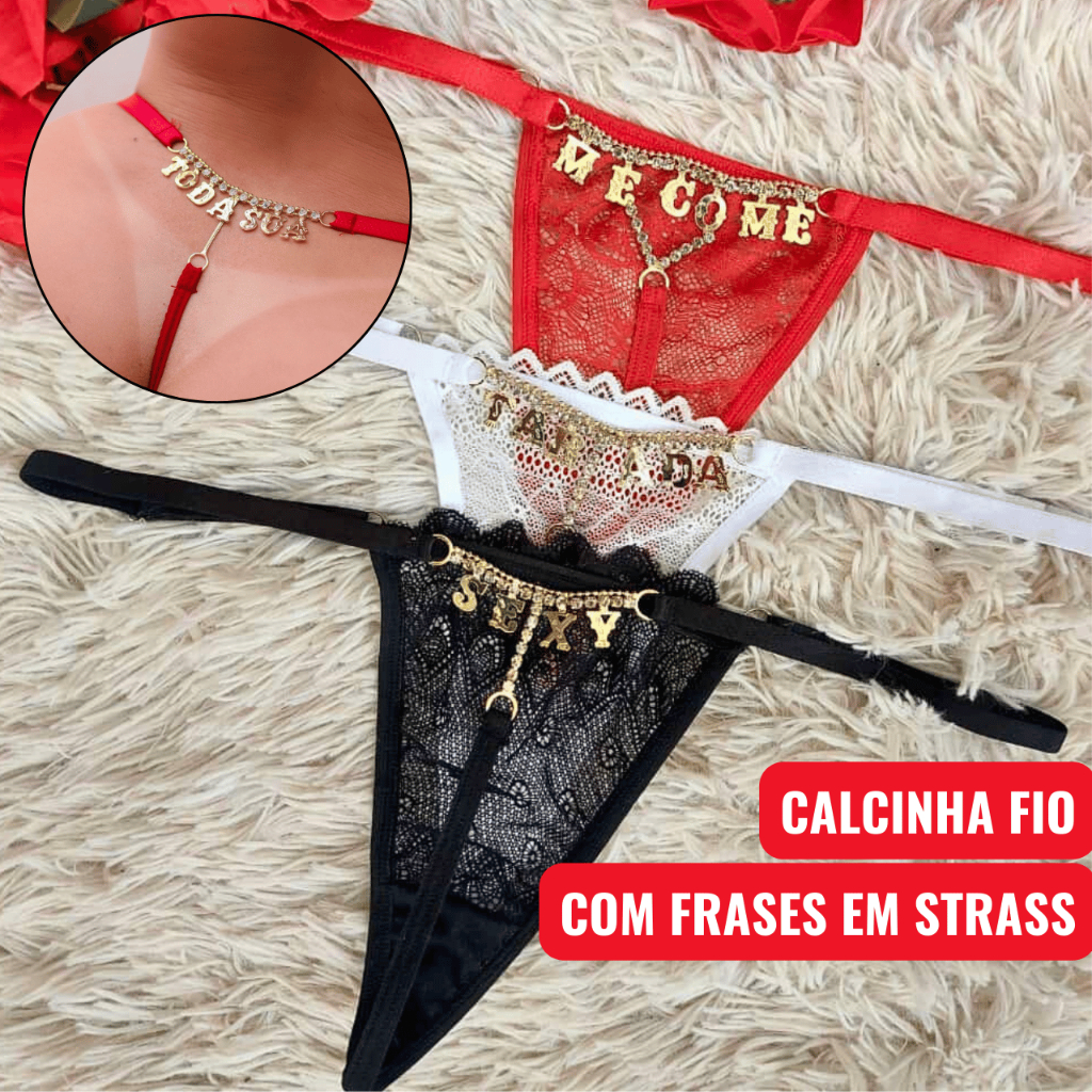 Calcinha Fio Com Frases Picantes Personalizadas Sensual Strass Regulagem De Renda Sex Shop Sex Casal em Oferta na Shopee