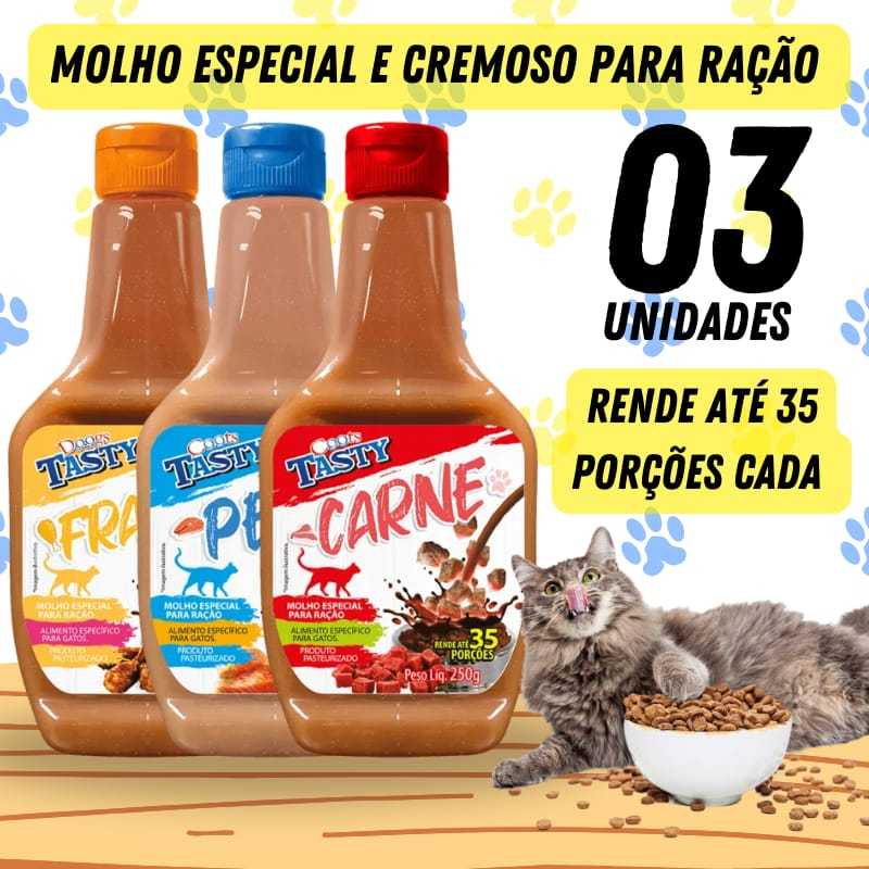 Molho Pet Para Ração Gato Cachorro 250g - Ipet Tasty Sabores Diversos 3Unidades