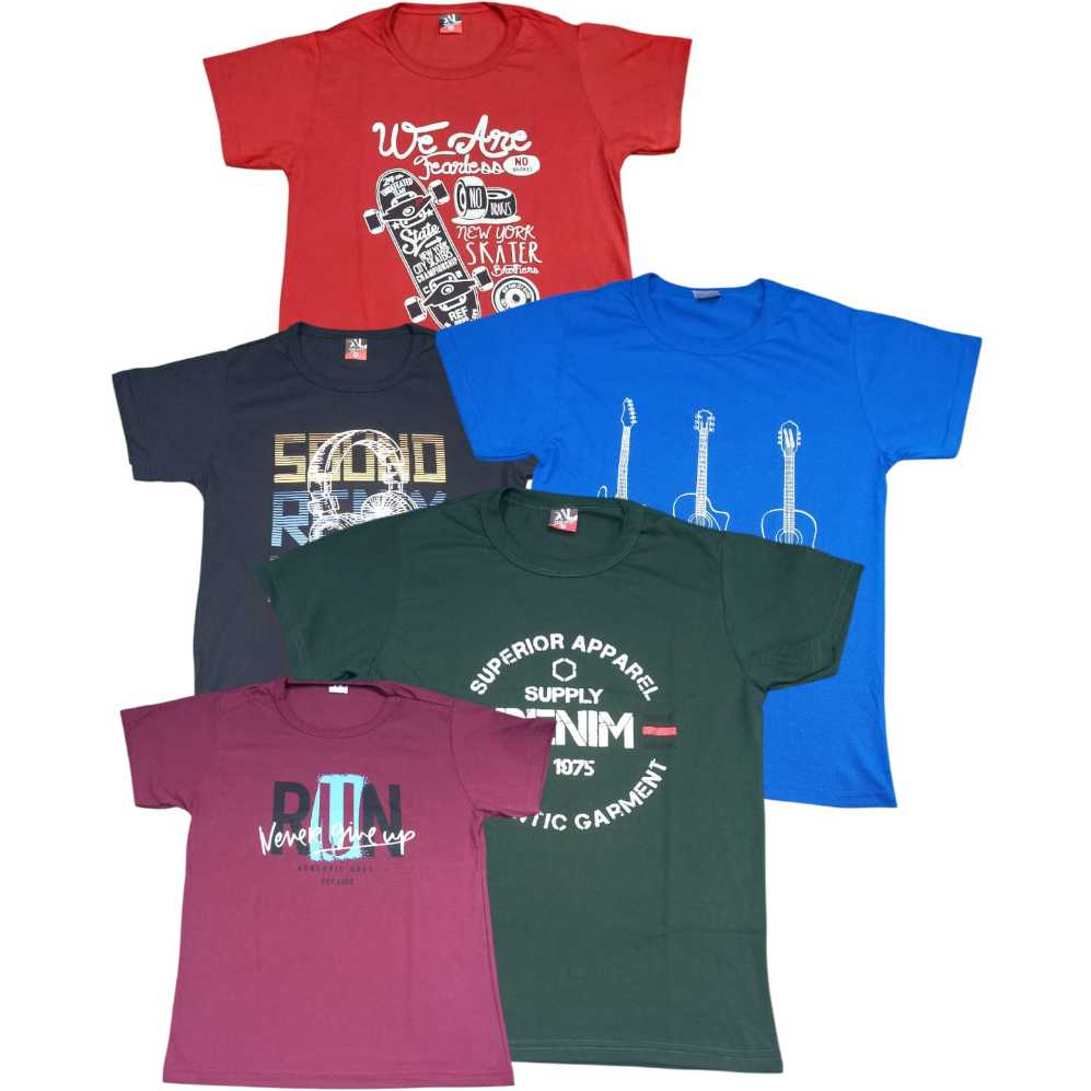 Kit 5 Camiseta Juvenil Menino Manga Curta 100% Algodão 10 ao 16 Cores e Estampas Sortidas