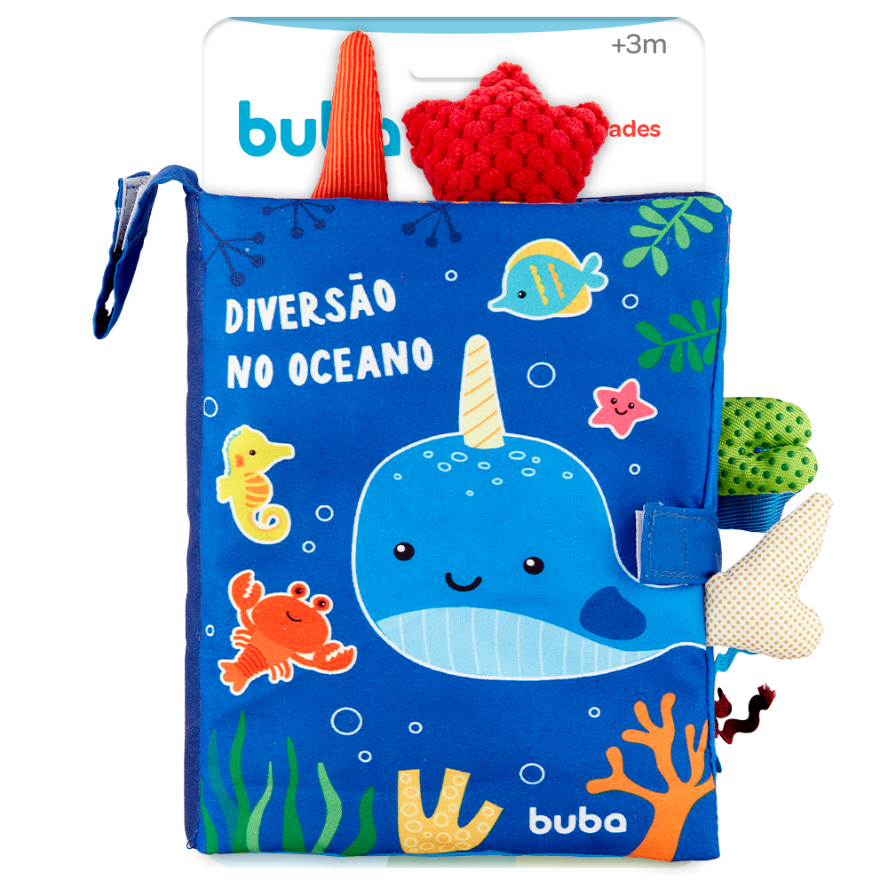 Livrinho de Atividades Buba Fundo do Mar Brinquedo Bebê +3 Meses Texturas e Som Buba Bebe