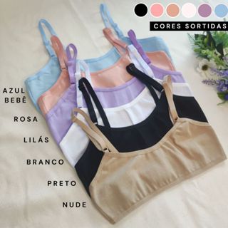 Kit 5 Sutiã Menina Moça sem Bojo Juvenil Algodão Moda Intima Infantil Confortável Barato D...