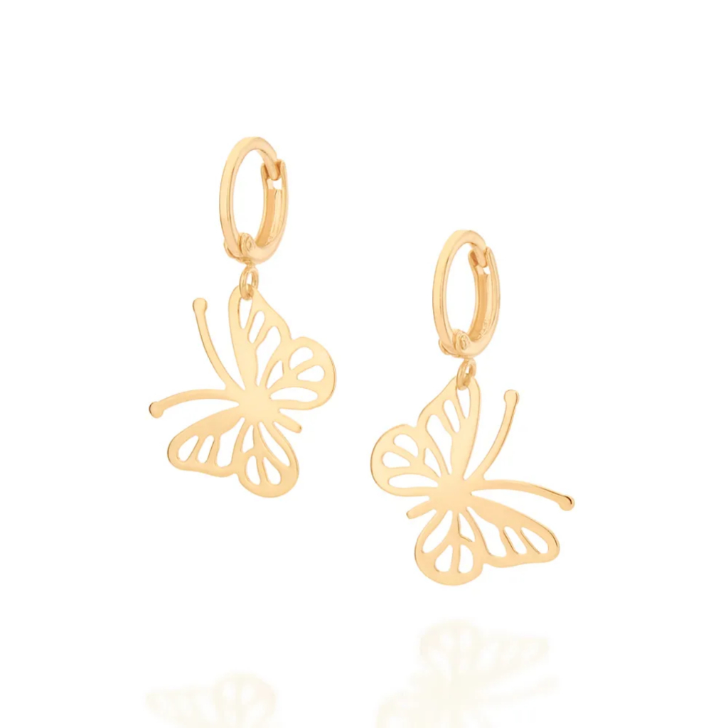 Argola Feminina Rommanel Borboleta Pendurada Banhada A Ouro 18k Presente Feminino