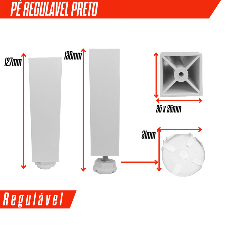 Kit 4/6/8/10/12 Pé Quadrado Branco P/ Armário de Cozinha Gabinete Moveis 130x35x35 em Oferta na Shopee