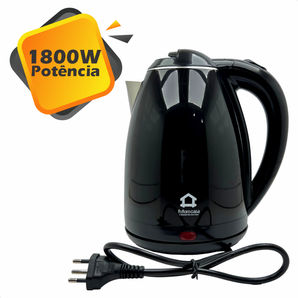 Chaleira Elétrica Jarra Bule Garrafa Inox Plástico 1,8 Litros 1800w Potência Jarro 220v Preto