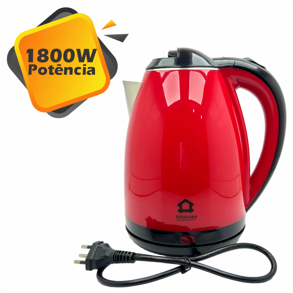 Chaleira Elétrica Jarra Térmica Bule Garrafa Inox Plástico 1,8 Litros 1800w Potência 220v Vermelho