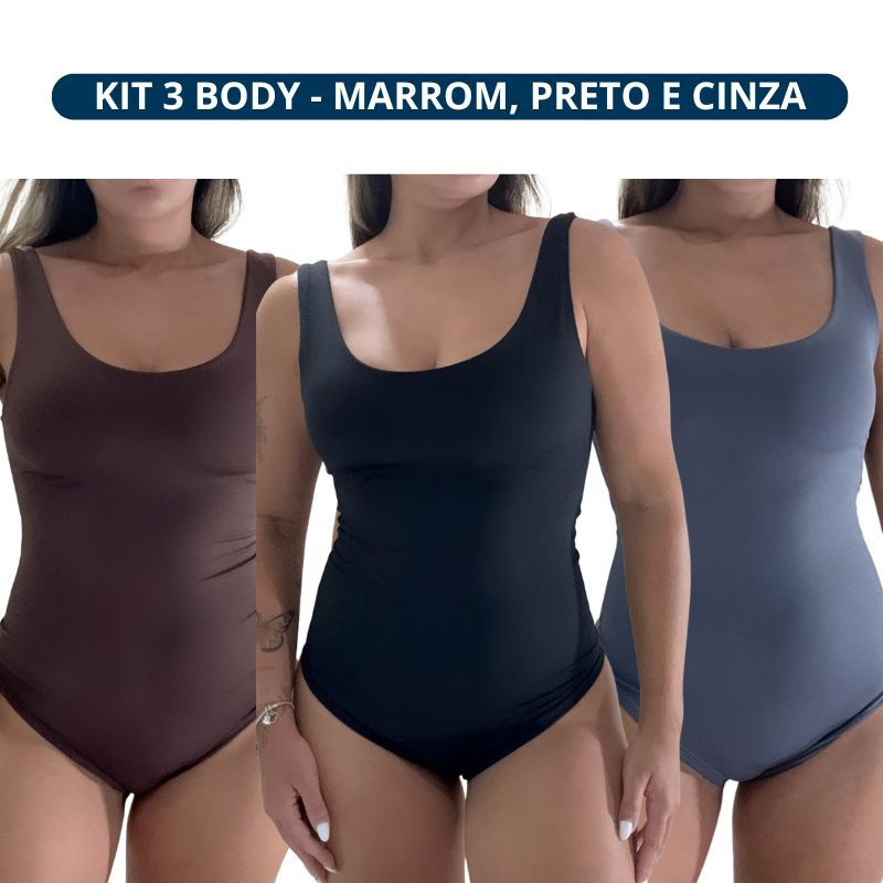 Kit Bory Boddie Body Regata Suplux Básico Feminino Casual com Forro Duplo Blusinha Blogueira