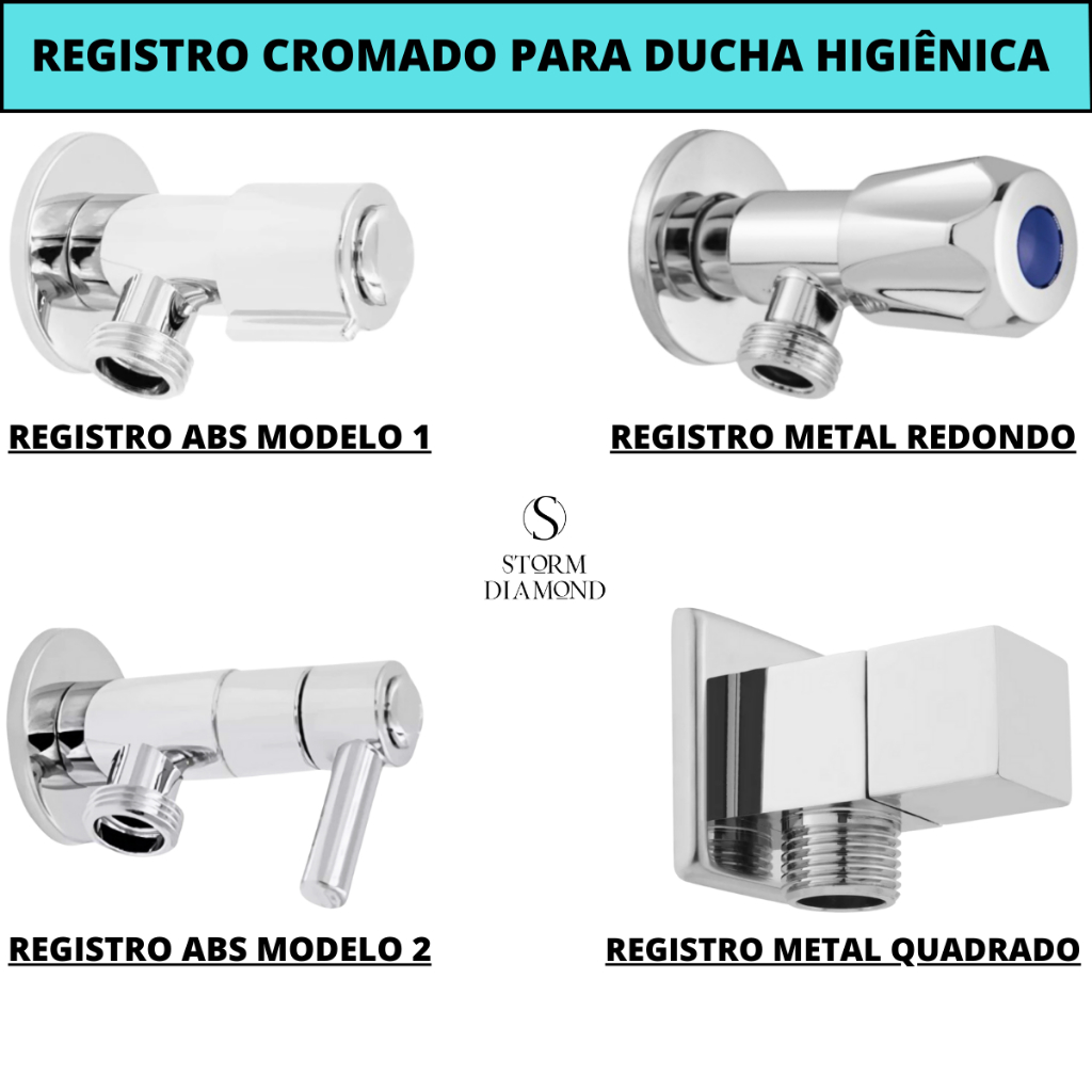 Registro Cromado Metal Ou ABS Para Ducha Higiênica Rosca De 1/2 Polegada E Acionamento 1/4 De Volta