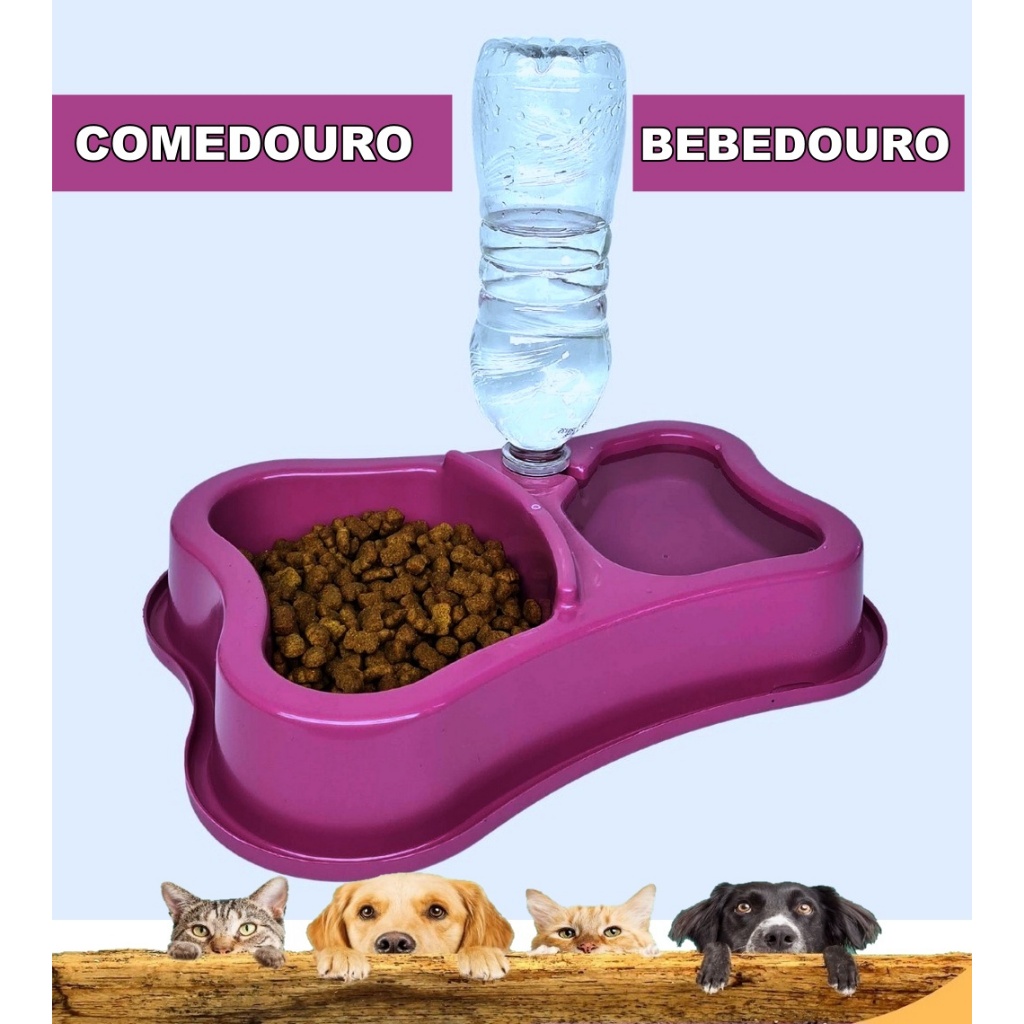 COMEDOURO E BEBEDOURO GARRAFA PET DUPLO AUTOMÁTICO ANTI-FORMIGA PARA CÃES 685ML