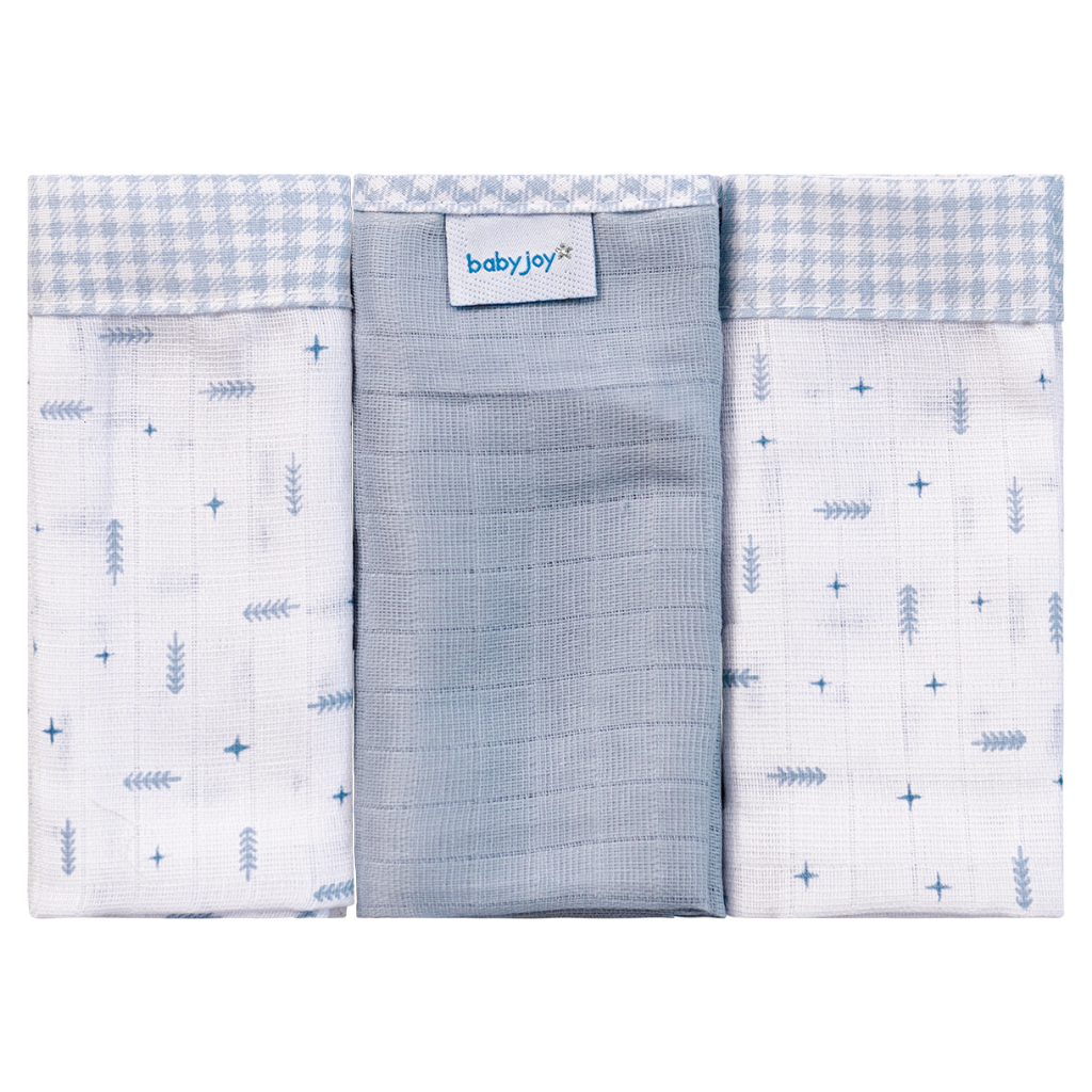 Kit Fralda Lisa e Estampada com bainha e debrum Baby Joy Classicos 3 unidades Incomfral