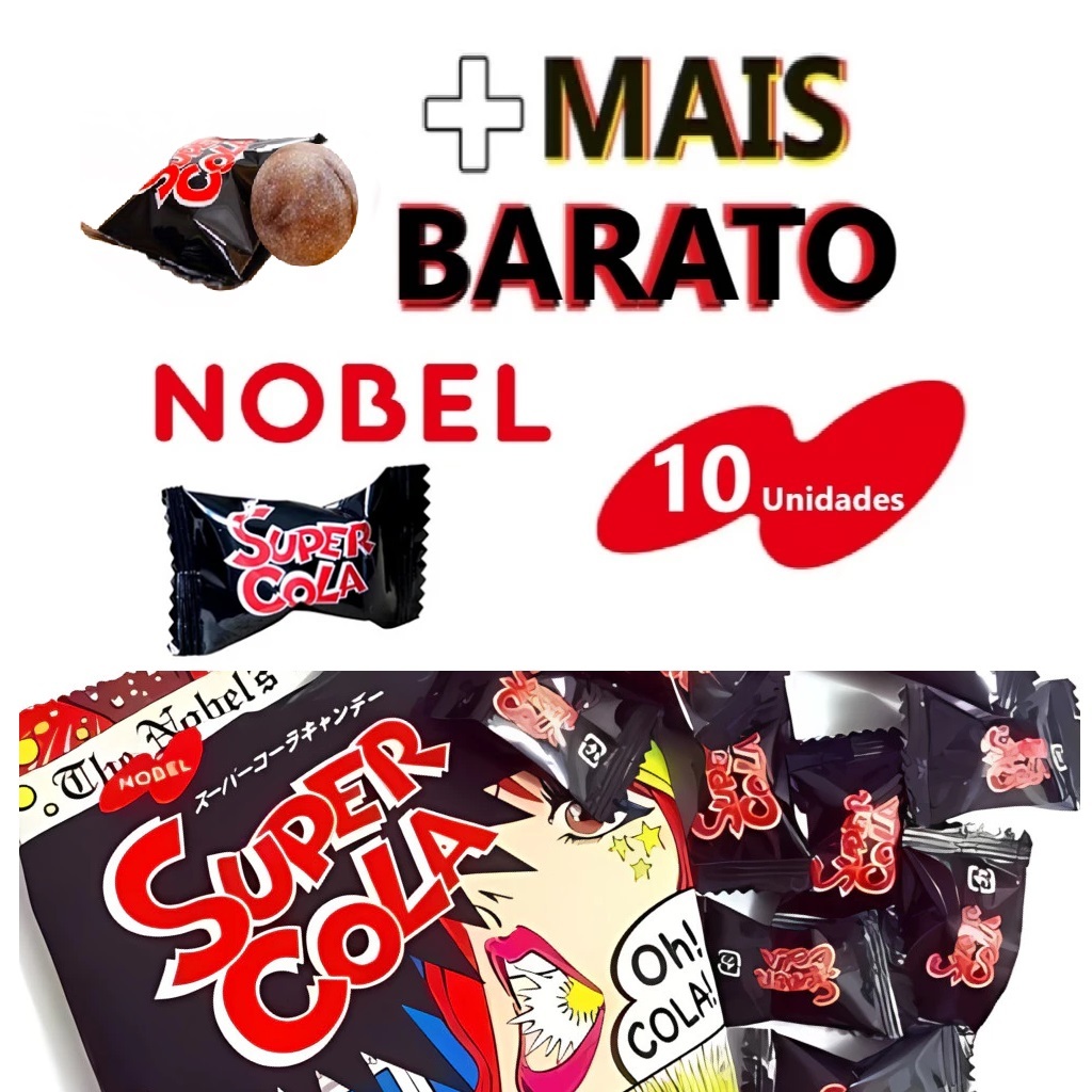 Kit 10 Balas Super Cola ( Coca Cola ) Japonesa Azedinha Azeda Importada Japão 42g Nobel