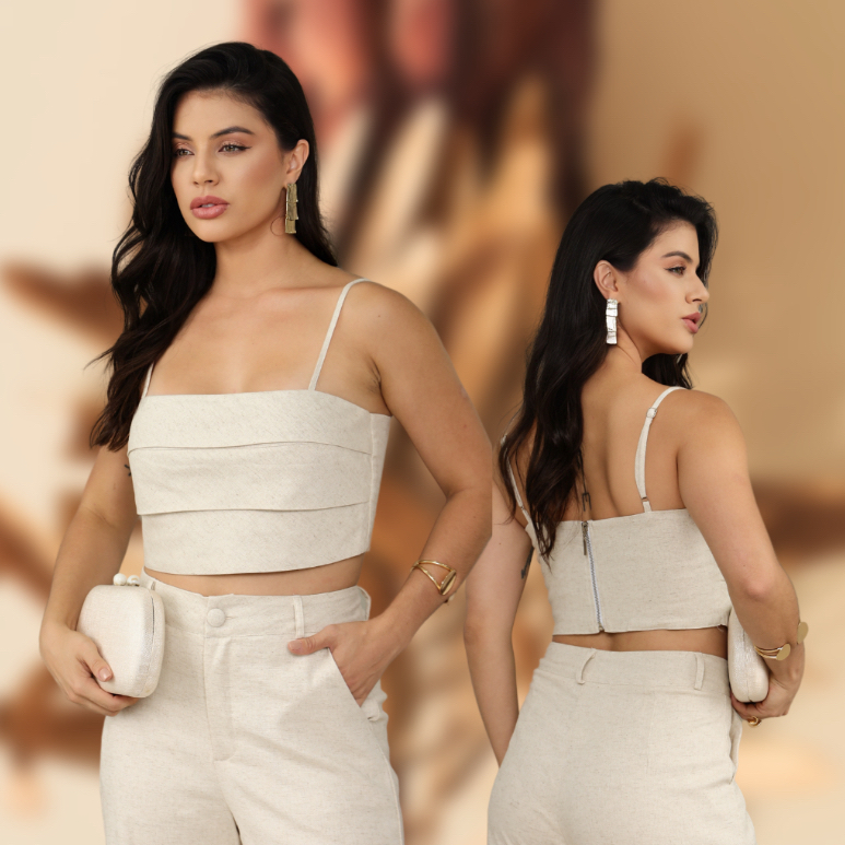 Cropped feminino top com alça e zíper em Oferta na Shopee