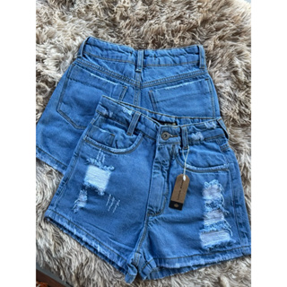 Short Jeans feminino Cós Alto 100% Algodão  Delave Navalhado em Oferta na Shopee