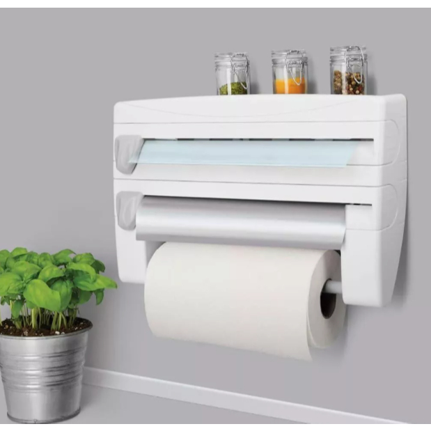Porta Papel Toalha com Espaço para Colocar Tempero Triplo Suporte Rolos Para Cozinha 4 em 1