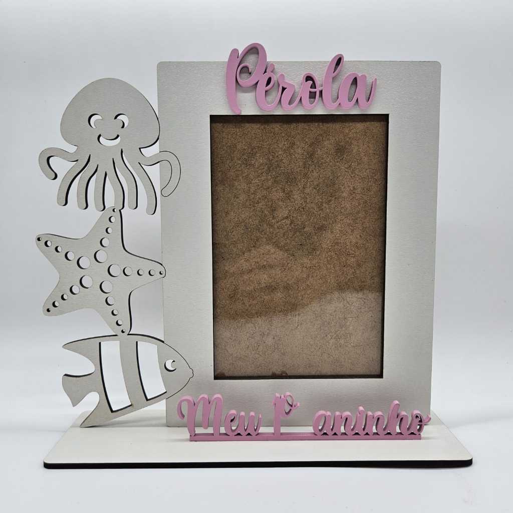 Porta Retrato Branco Tema Fundo do Mar 2 -  Lembrancinha Aniversário - Foto 10x15cm