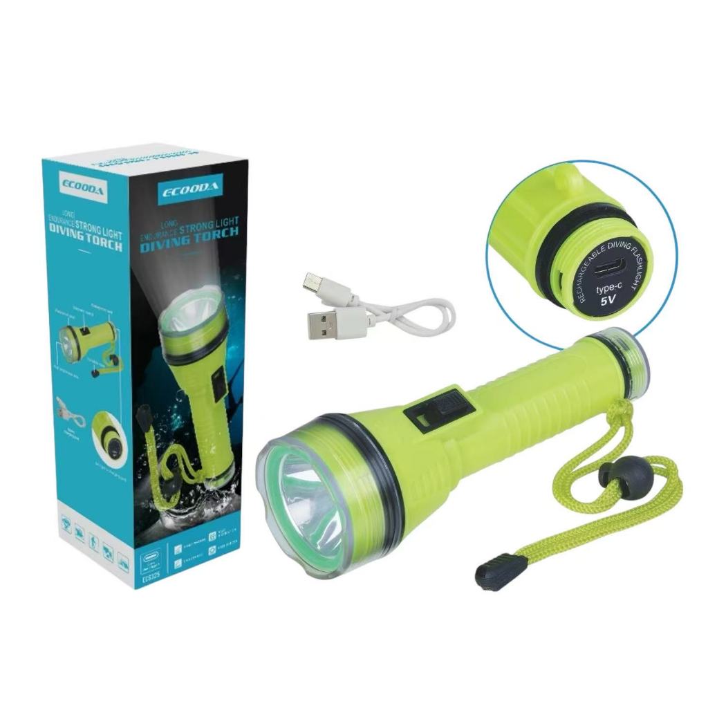 Lanterna  De Mergulho Ecooda Pesca Led Recarregável Usb 30m Prova Dágua Profissonal