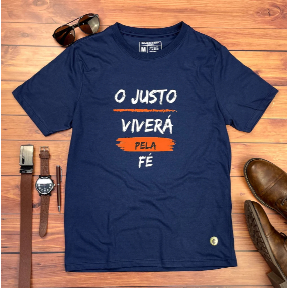 Camisetas Masculina Estampada O Justo Vivera Pela Fé Verão Tecido Premium 100% Algodão