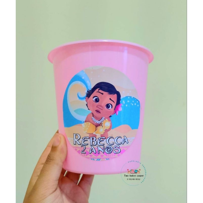 10 Balde/ baldinho de pipoca de 1L personalizado da Moana Baby, para lembrancinha com nome e idade