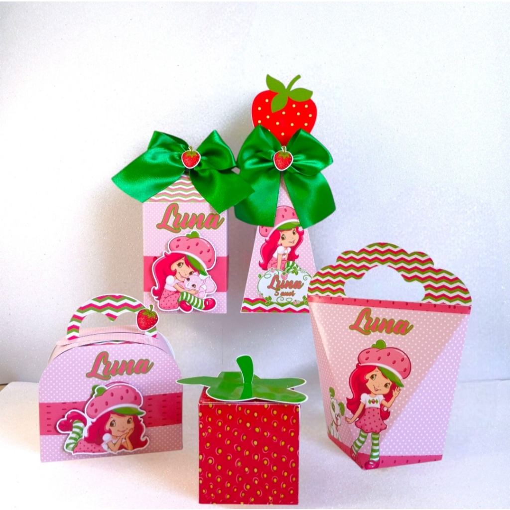PEGUE E MONTE- KIT PERSONALIZADO MORANGUINHO  - CAIXINHAS LEMBRANCINHAS PARA FESTA DE ANIVERSÁRIO