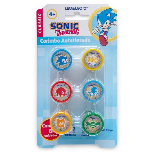 Carimbo Auto tintado Decorado Sonic - Blister c/ 6 Unidades Leo&Leo -Carimbo Auto tintado Decorado Sonicc em Oferta na Shopee
