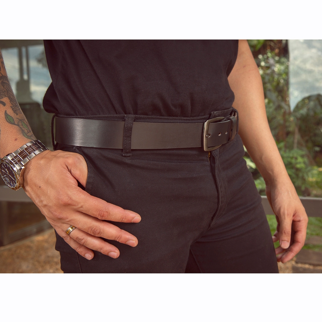 Cinto Masculino Social Em Couro Legítimo Largo Moderno De Griff Ajustavel