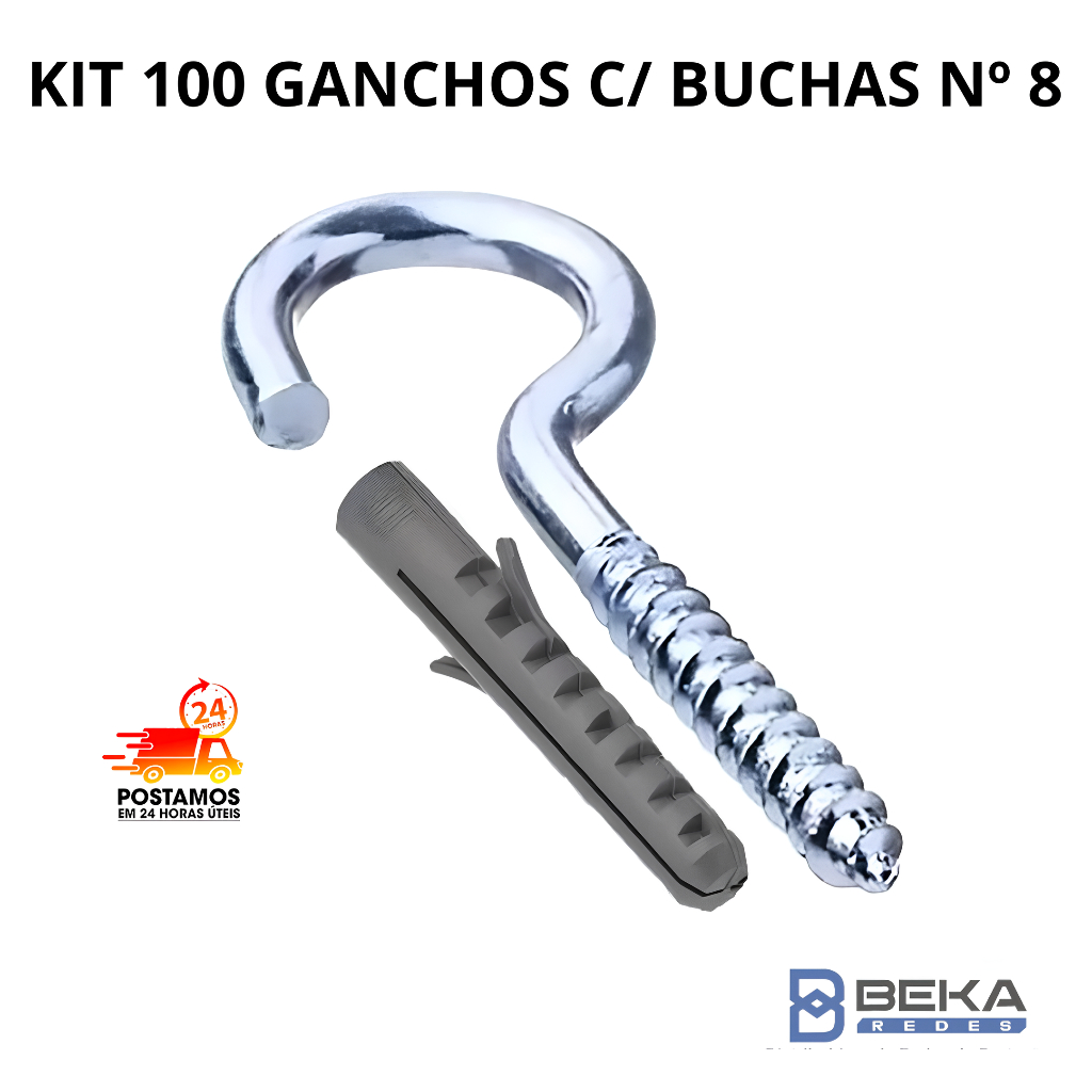 Kit Gancho Parafuso Zincado C/bucha 8mm 100 Buchas + 100 Ganchos
