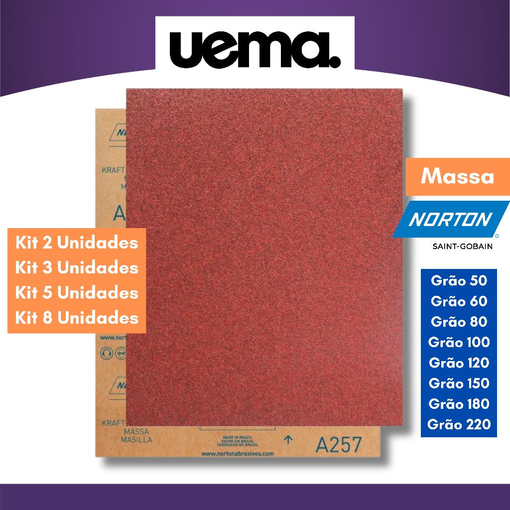 Lixa Parede Massa A257 Folha Grão 50 60 80 100 120 150 180 220 Norton em Oferta na Shopee