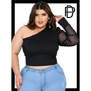 DRAPA PLUS -  CROPPED UMA MANGA NULA MANGA PLUS SIZE em Oferta na Shopee