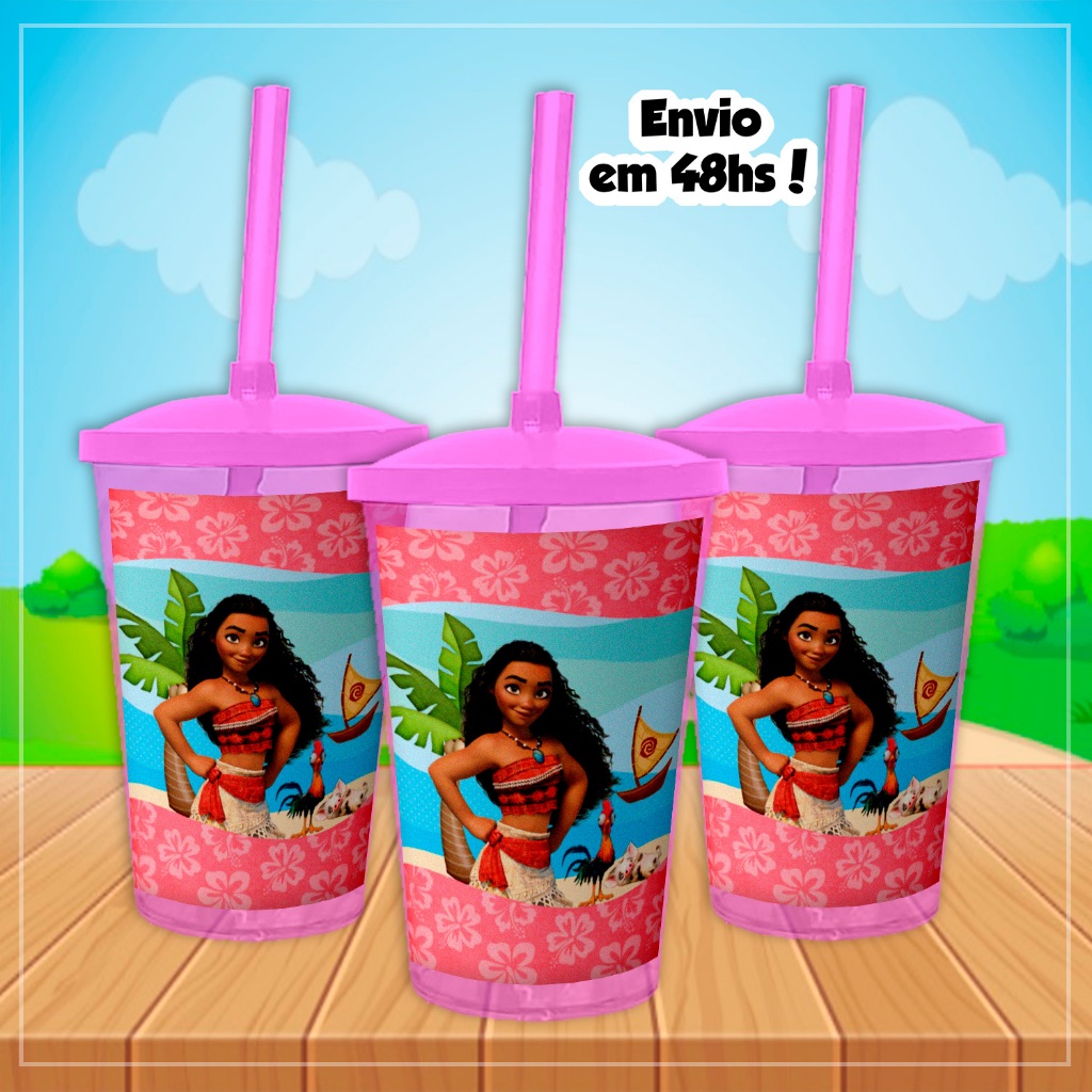 10, 20, 30 ou 40 Copo twister com canudo personalizado Moana 300ml kit festa (envio rápido) em Oferta na Shopee