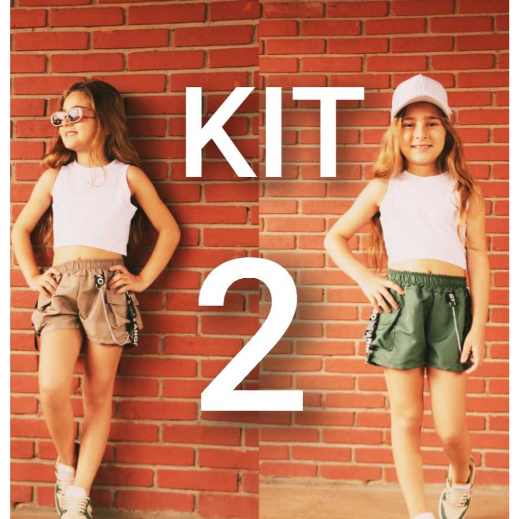 KIT 2  SHORT feminino infantil juvenil para meninas short cargo criança