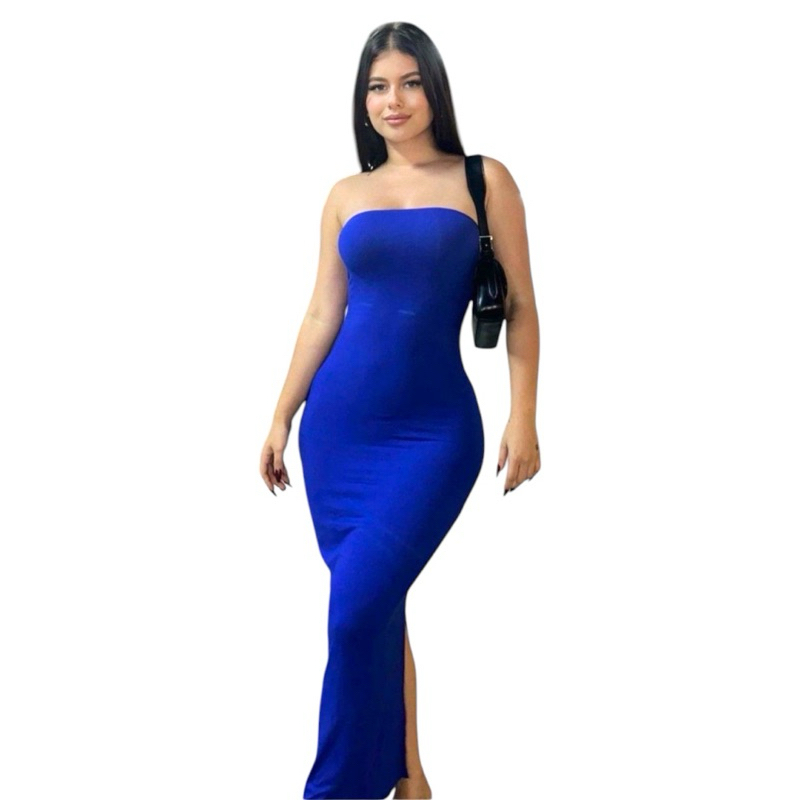 Vestido Longo Tomara Que Caia SUPLEX Fenda Nas Costa Festa Tubinho em Oferta na Shopee